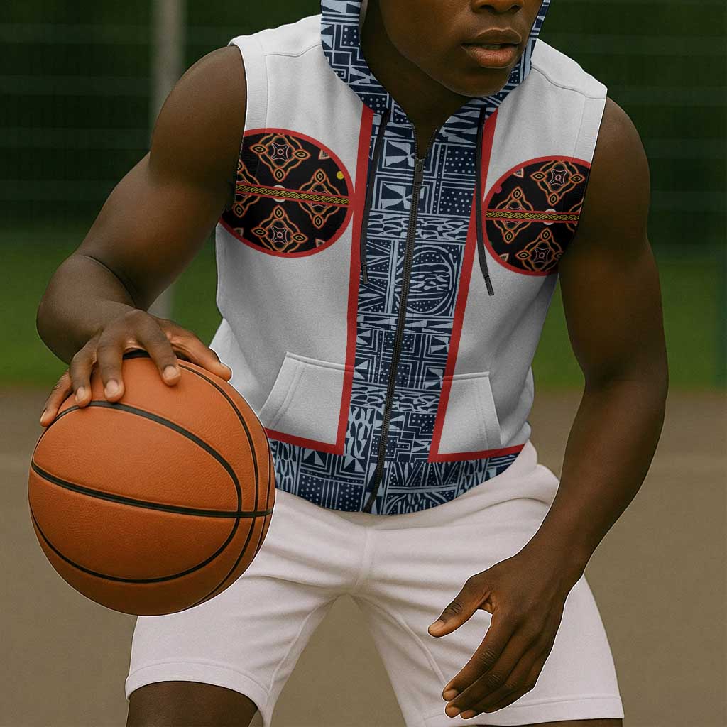 Cameroon Traditional Toghu Pattern Sleeveless Zip Hoodie African Tribal Ndop Geometric Design