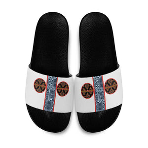 Cameroon Traditional Toghu Pattern Slide Sandals African Tribal Ndop Geometric Design