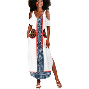 Cameroon Traditional Toghu Pattern Summer Maxi Dress African Tribal Ndop Geometric Design