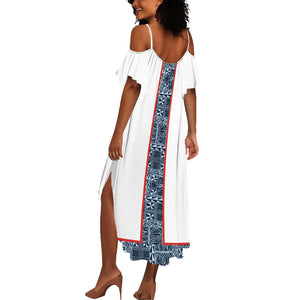 Cameroon Traditional Toghu Pattern Summer Maxi Dress African Tribal Ndop Geometric Design