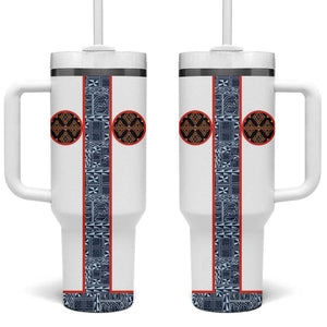 Cameroon Traditional Toghu Pattern Tumbler With Handle African Tribal Ndop Geometric Design
