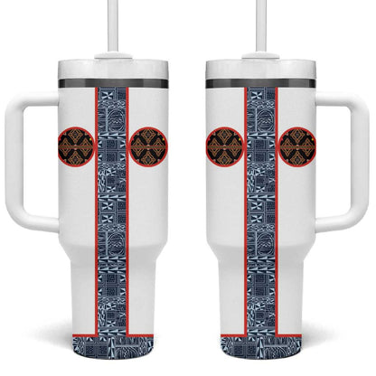 Cameroon Traditional Toghu Pattern Tumbler With Handle African Tribal Ndop Geometric Design