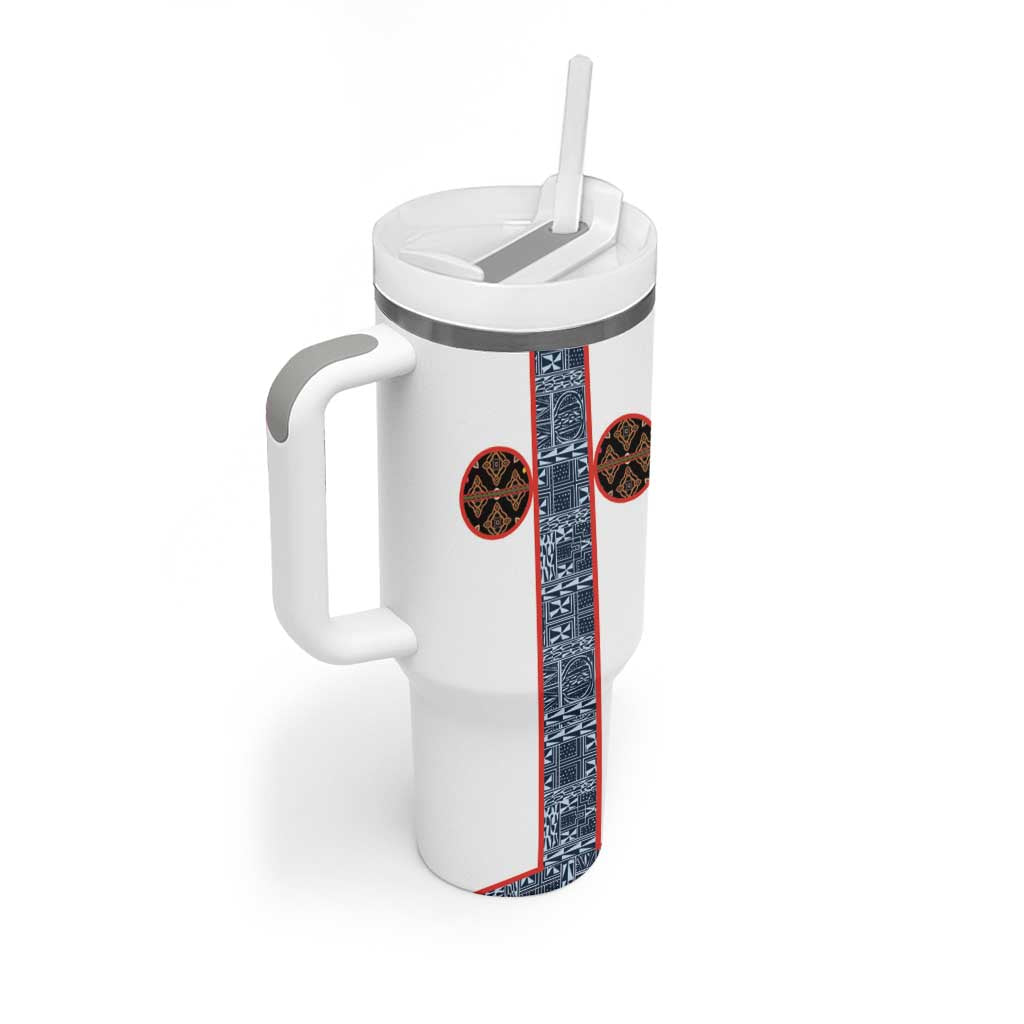 Cameroon Traditional Toghu Pattern Tumbler With Handle African Tribal Ndop Geometric Design