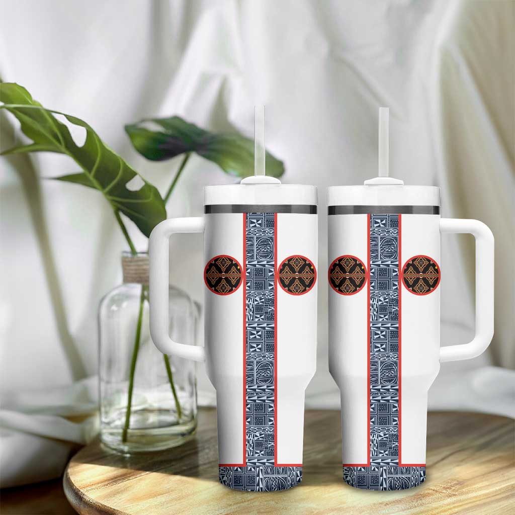 Cameroon Traditional Toghu Pattern Tumbler With Handle African Tribal Ndop Geometric Design