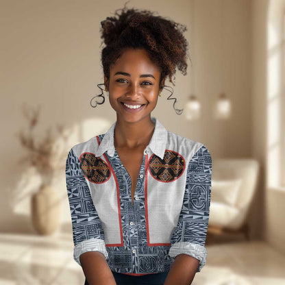 Cameroon Traditional Toghu Pattern Women Casual Shirt African Tribal Ndop Geometric Design