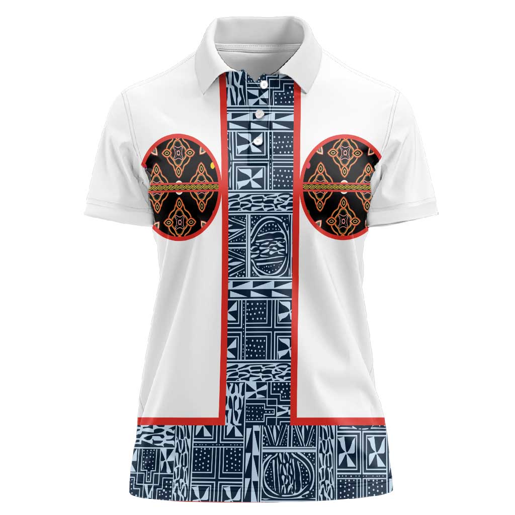 Cameroon Traditional Toghu Pattern Women Polo Shirt African Tribal Ndop Geometric Design
