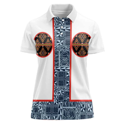 Cameroon Traditional Toghu Pattern Women Polo Shirt African Tribal Ndop Geometric Design