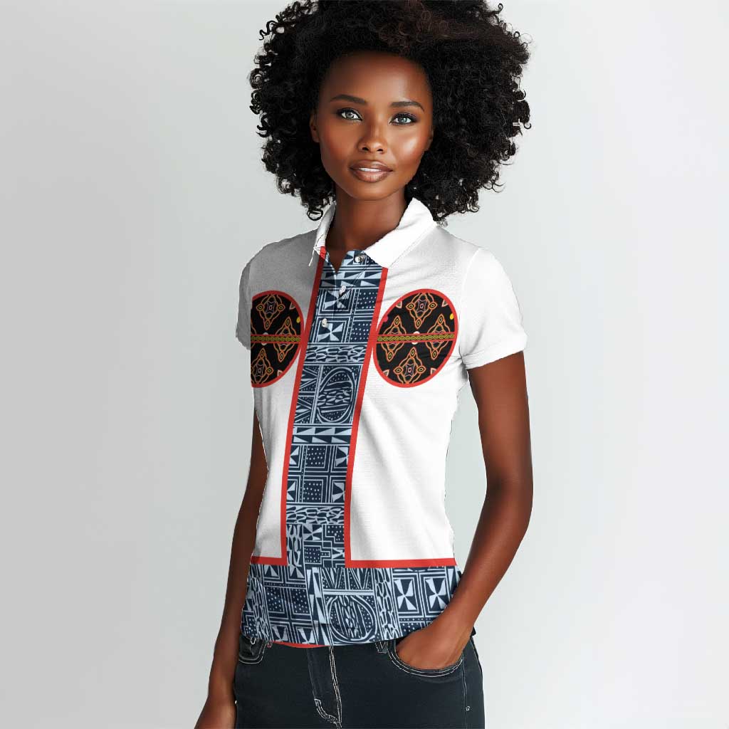 Cameroon Traditional Toghu Pattern Women Polo Shirt African Tribal Ndop Geometric Design