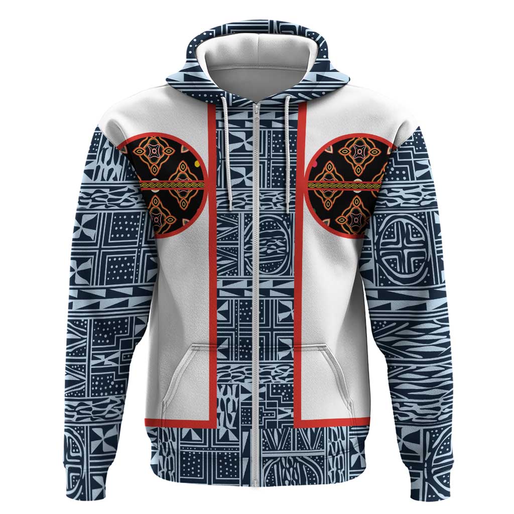 Cameroon Traditional Toghu Pattern Zip Hoodie African Tribal Ndop Geometric Design