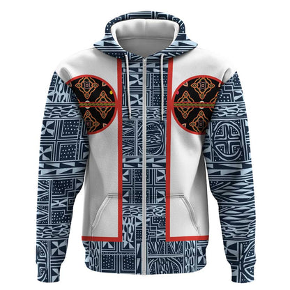Cameroon Traditional Toghu Pattern Zip Hoodie African Tribal Ndop Geometric Design