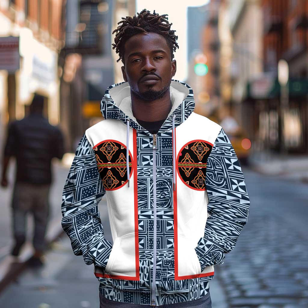 Cameroon Traditional Toghu Pattern Zip Hoodie African Tribal Ndop Geometric Design