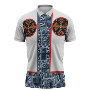 Cameroon Traditional Toghu Pattern Zipper Polo Shirt African Tribal Ndop Geometric Design