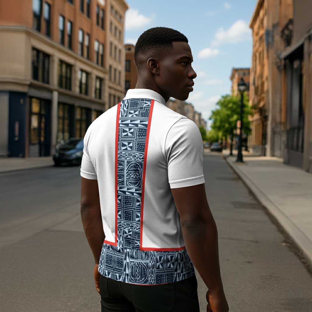 Cameroon Traditional Toghu Pattern Zipper Polo Shirt African Tribal Ndop Geometric Design