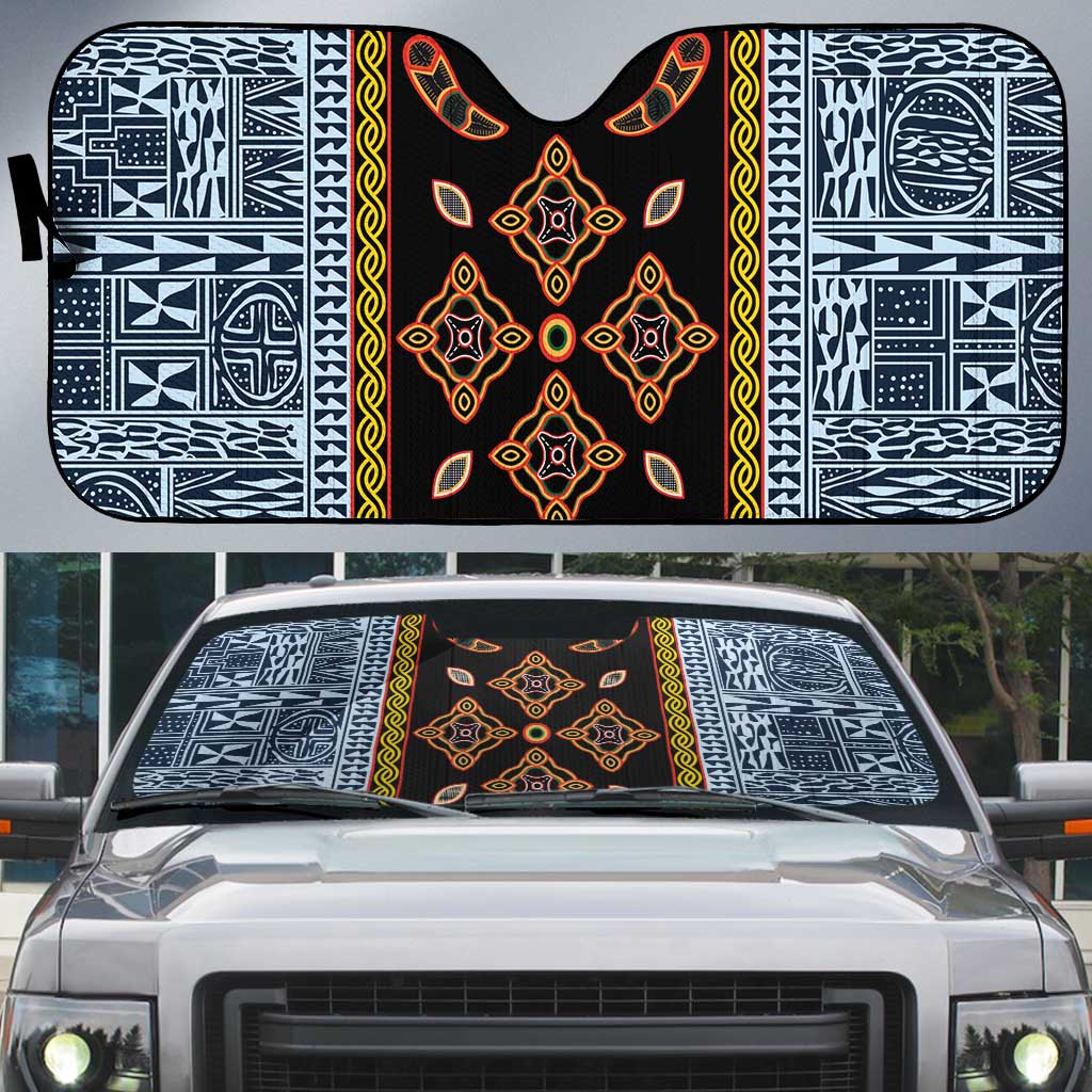 Cameroon Bamileke Toghu Pattern Auto Sun Shade Bamenda Royal Cultural Design