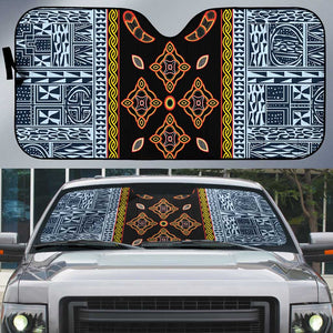 Cameroon Bamileke Toghu Pattern Auto Sun Shade Bamenda Royal Cultural Design