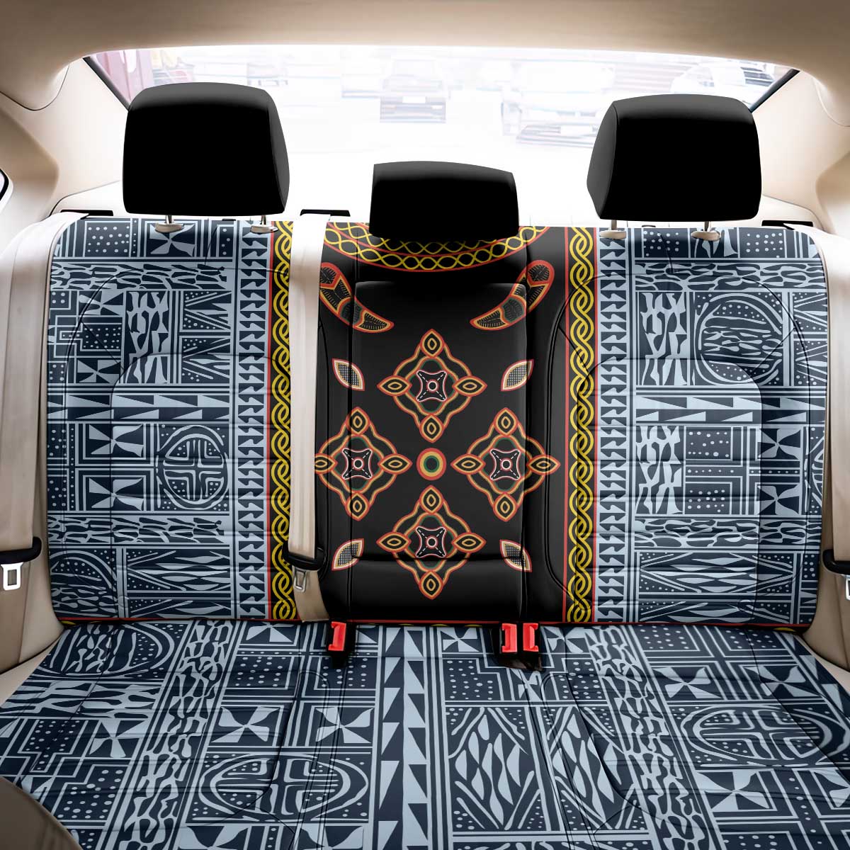 Cameroon Bamileke Toghu Pattern Back Car Seat Cover Bamenda Royal Cultural Design