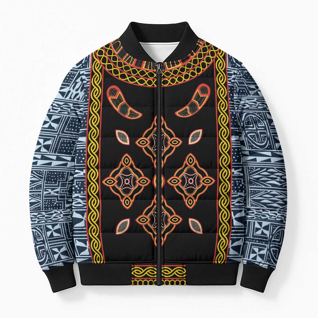Cameroon Bamileke Toghu Pattern Bomber Puffer Jacket Bamenda Royal Cultural Design
