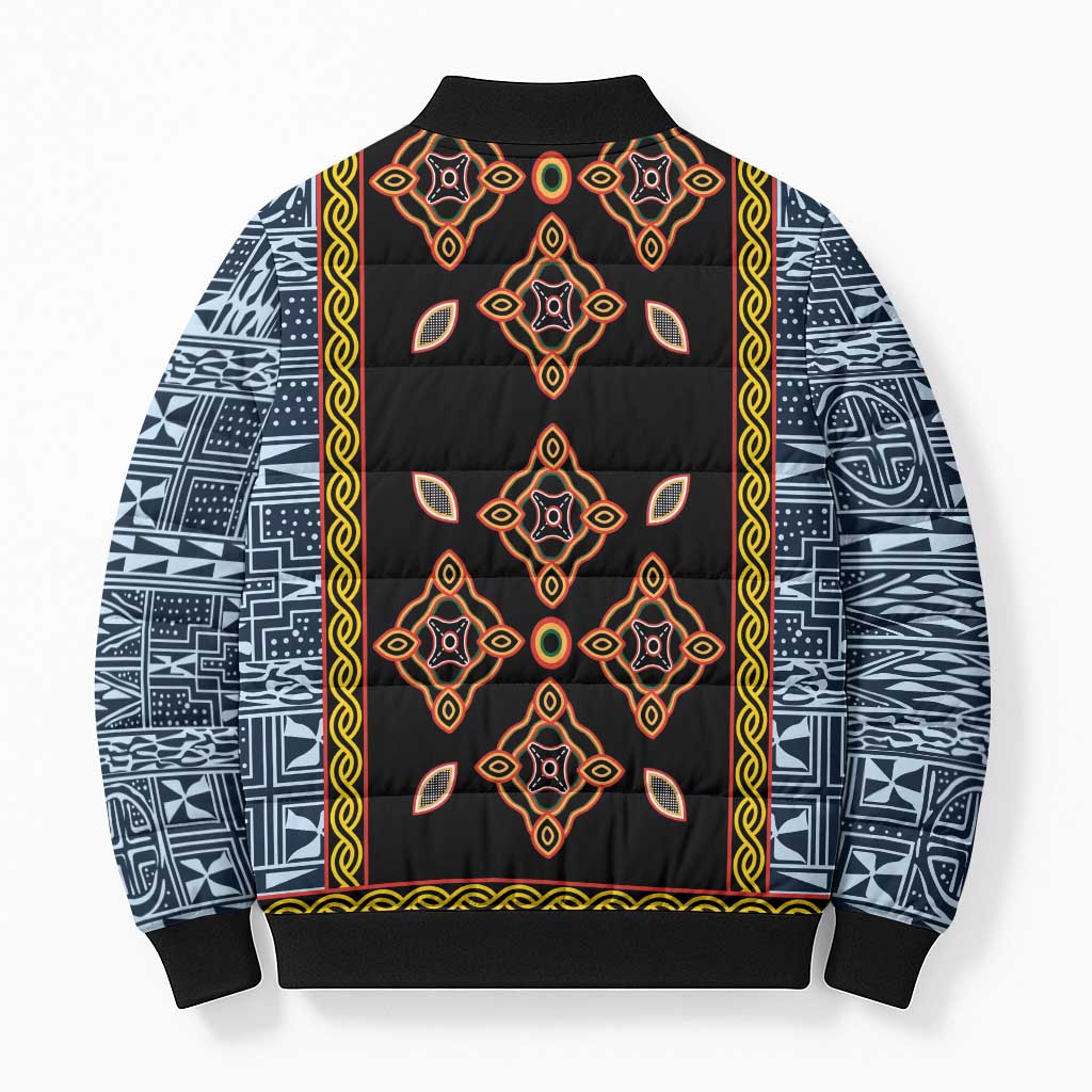 Cameroon Bamileke Toghu Pattern Bomber Puffer Jacket Bamenda Royal Cultural Design