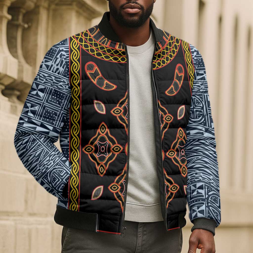 Cameroon Bamileke Toghu Pattern Bomber Puffer Jacket Bamenda Royal Cultural Design