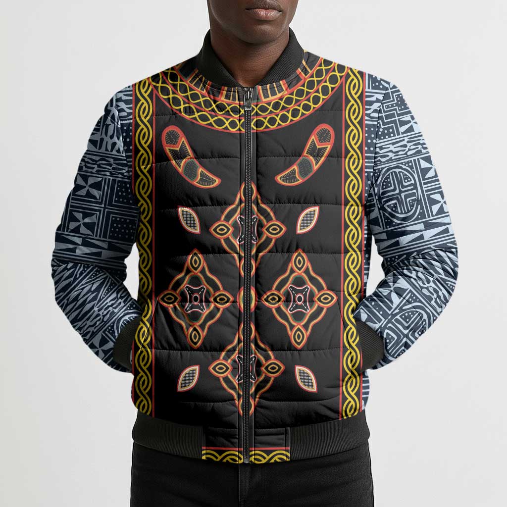 Cameroon Bamileke Toghu Pattern Bomber Puffer Jacket Bamenda Royal Cultural Design