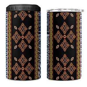 Cameroon Bamileke Toghu Pattern 4 in 1 Can Cooler Tumbler Bamenda Royal Cultural Design
