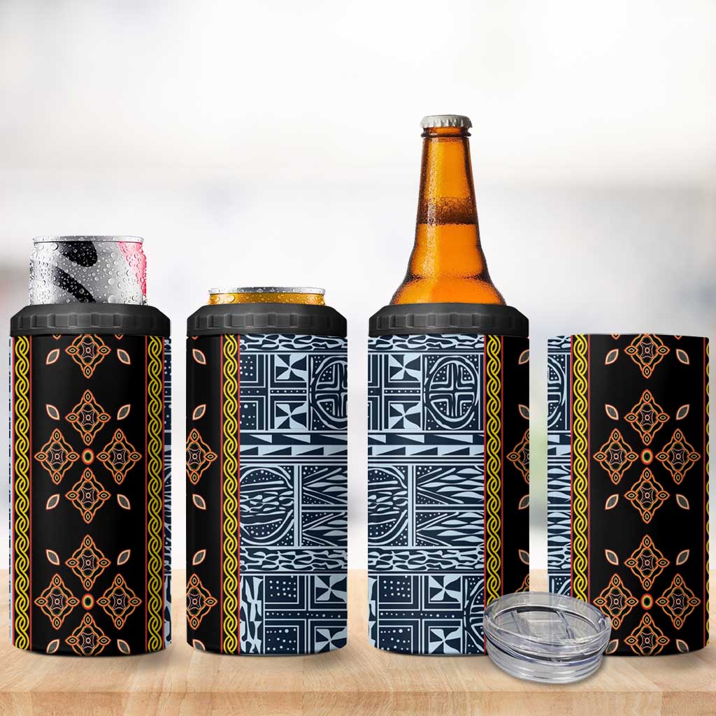 Cameroon Bamileke Toghu Pattern 4 in 1 Can Cooler Tumbler Bamenda Royal Cultural Design