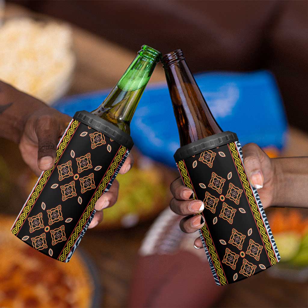 Cameroon Bamileke Toghu Pattern 4 in 1 Can Cooler Tumbler Bamenda Royal Cultural Design