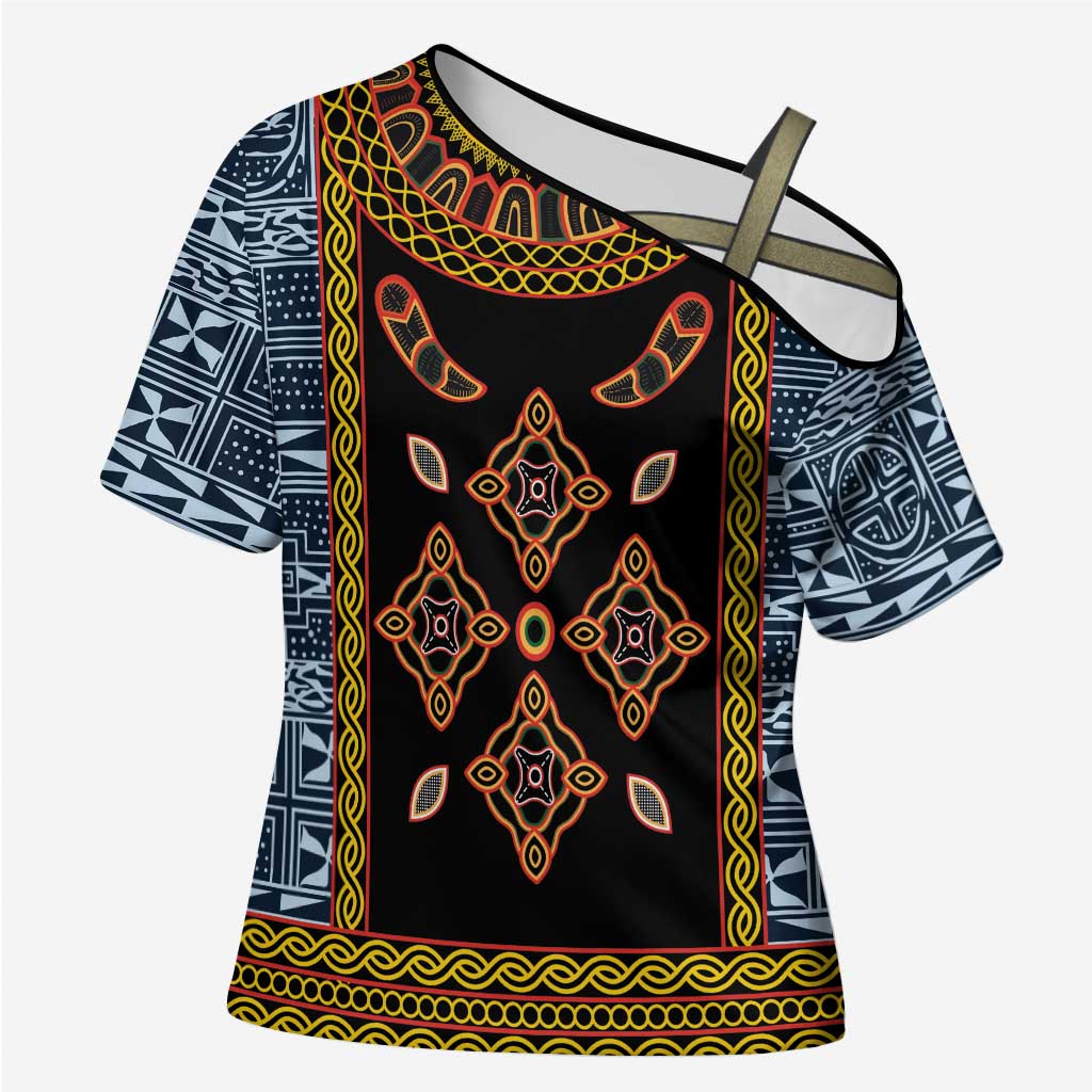 Cameroon Bamileke Toghu Pattern Cross Shoulder Shirt Bamenda Royal Cultural Design
