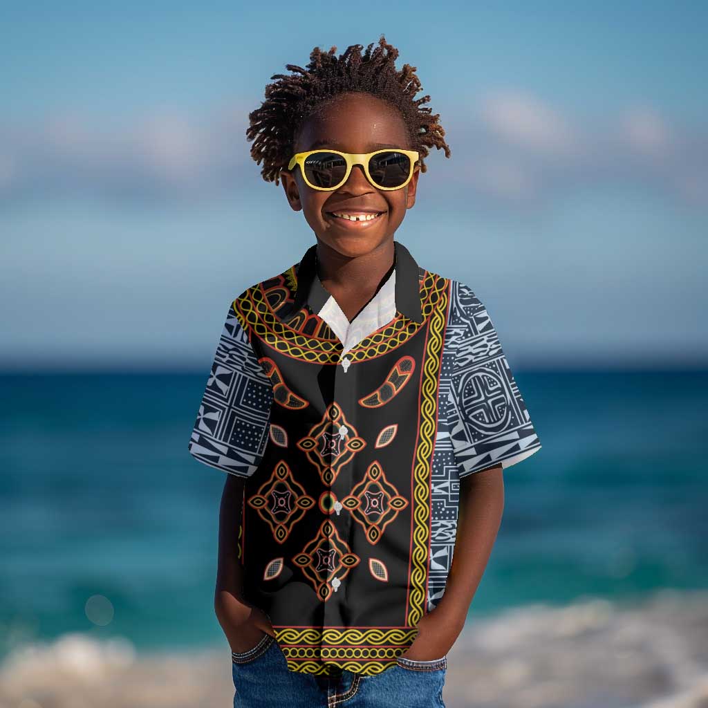 Cameroon Bamileke Toghu Pattern Kid Hawaiian Shirt Bamenda Royal Cultural Design