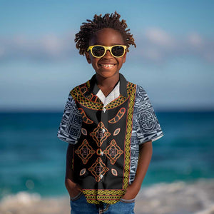 Cameroon Bamileke Toghu Pattern Kid Hawaiian Shirt Bamenda Royal Cultural Design