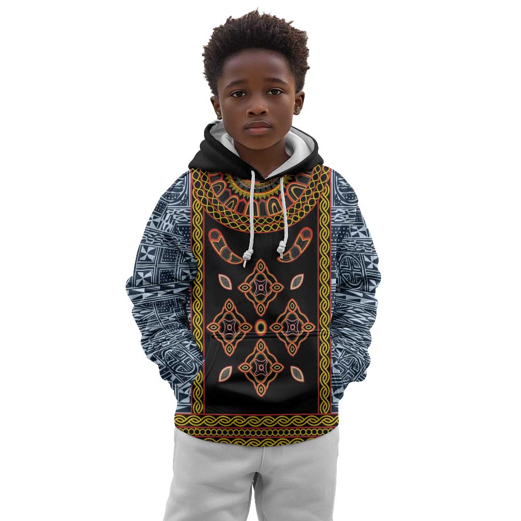 Cameroon Bamileke Toghu Pattern Kid Hoodie Bamenda Royal Cultural Design