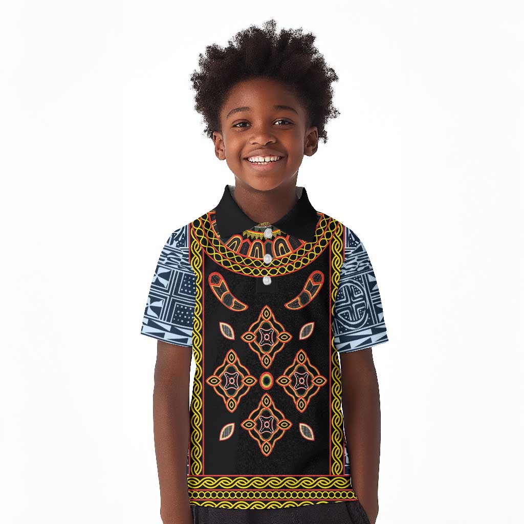 Cameroon Bamileke Toghu Pattern Kid Polo Shirt Bamenda Royal Cultural Design