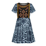 Cameroon Bamileke Toghu Pattern Kid Short Sleeve Dress Bamenda Royal Cultural Design