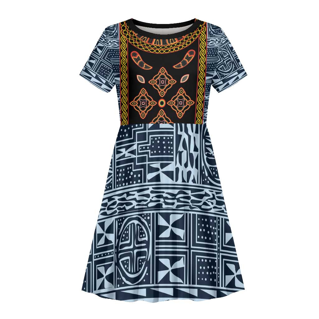Cameroon Bamileke Toghu Pattern Kid Short Sleeve Dress Bamenda Royal Cultural Design