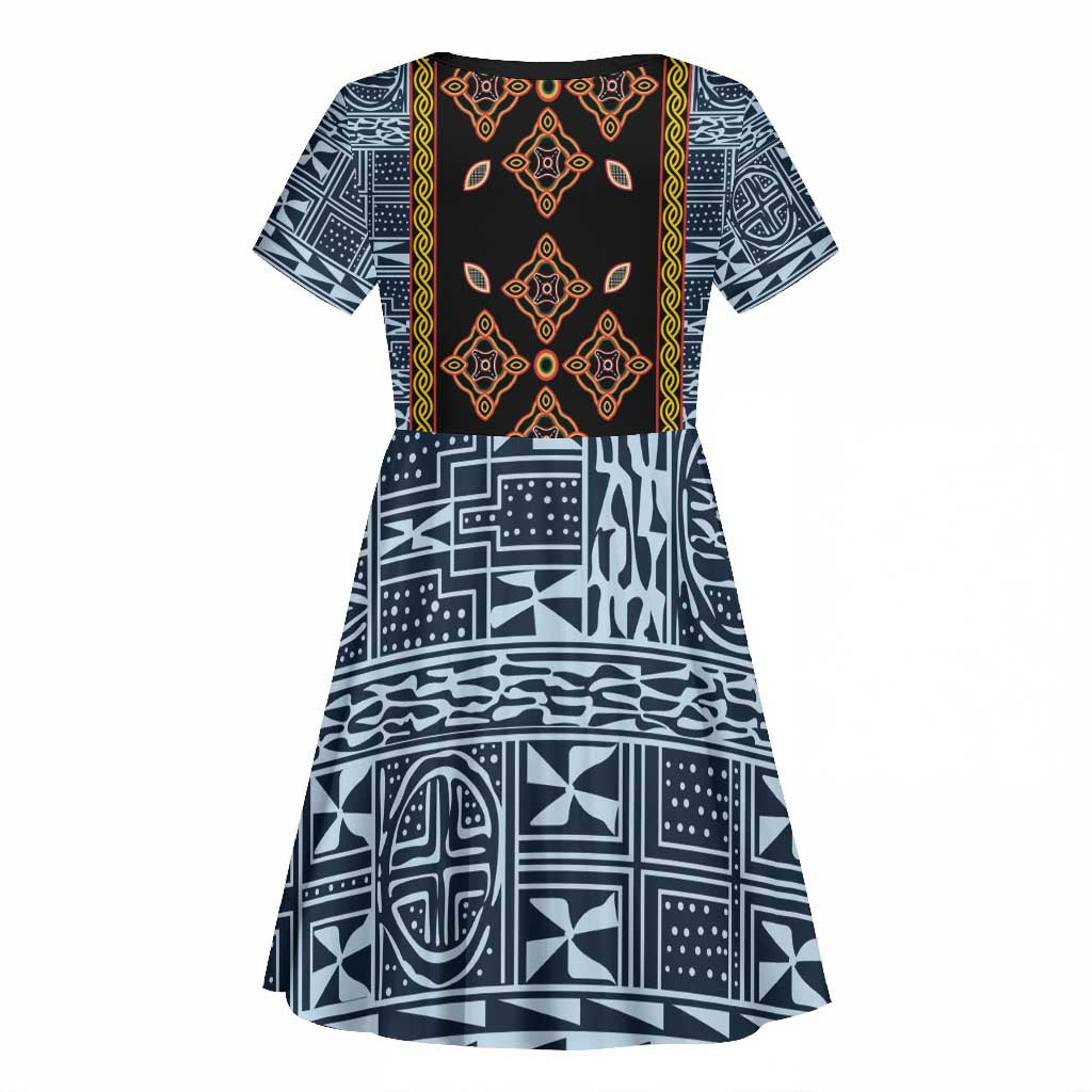 Cameroon Bamileke Toghu Pattern Kid Short Sleeve Dress Bamenda Royal Cultural Design