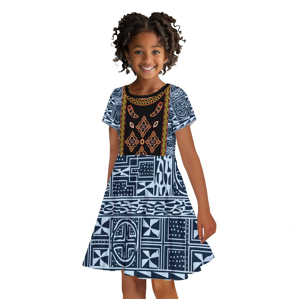 Cameroon Bamileke Toghu Pattern Kid Short Sleeve Dress Bamenda Royal Cultural Design