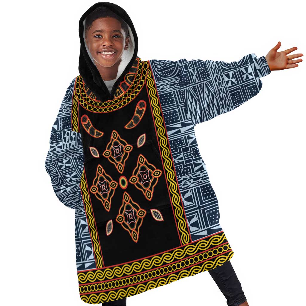 Cameroon Bamileke Toghu Pattern Kid Wearable Blanket Hoodie Bamenda Royal Cultural Design