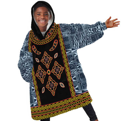 Cameroon Bamileke Toghu Pattern Kid Wearable Blanket Hoodie Bamenda Royal Cultural Design