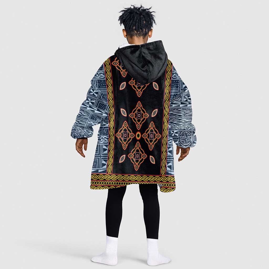Cameroon Bamileke Toghu Pattern Kid Wearable Blanket Hoodie Bamenda Royal Cultural Design