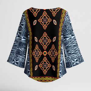 Cameroon Bamileke Toghu Pattern Kimono Sleeve Blouse Bamenda Royal Cultural Design