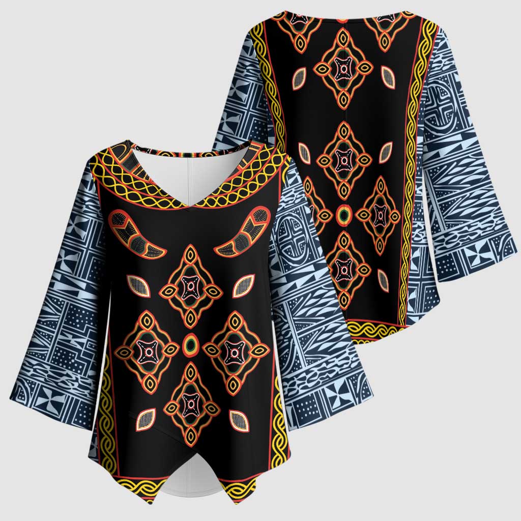 Cameroon Bamileke Toghu Pattern Kimono Sleeve Blouse Bamenda Royal Cultural Design