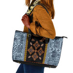 Cameroon Bamileke Toghu Pattern Leather Tote Bag Bamenda Royal Cultural Design