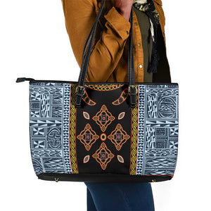 Cameroon Bamileke Toghu Pattern Leather Tote Bag Bamenda Royal Cultural Design