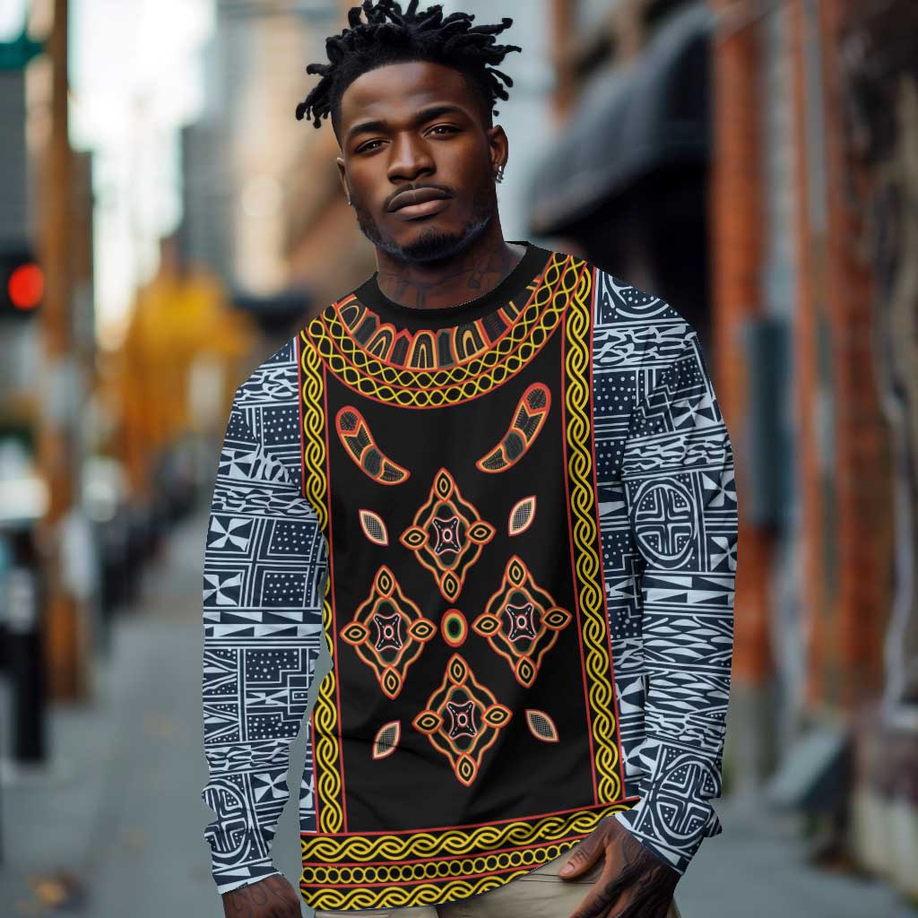 Cameroon Bamileke Toghu Pattern Long Sleeve Shirt Bamenda Royal Cultural Design