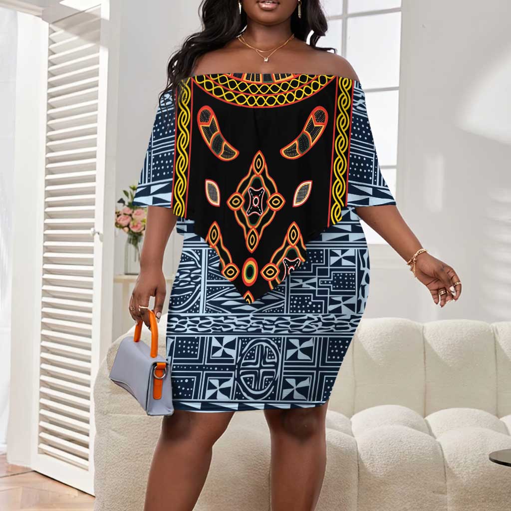 Cameroon Bamileke Toghu Pattern Off Shoulder Short Dress Bamenda Royal ...