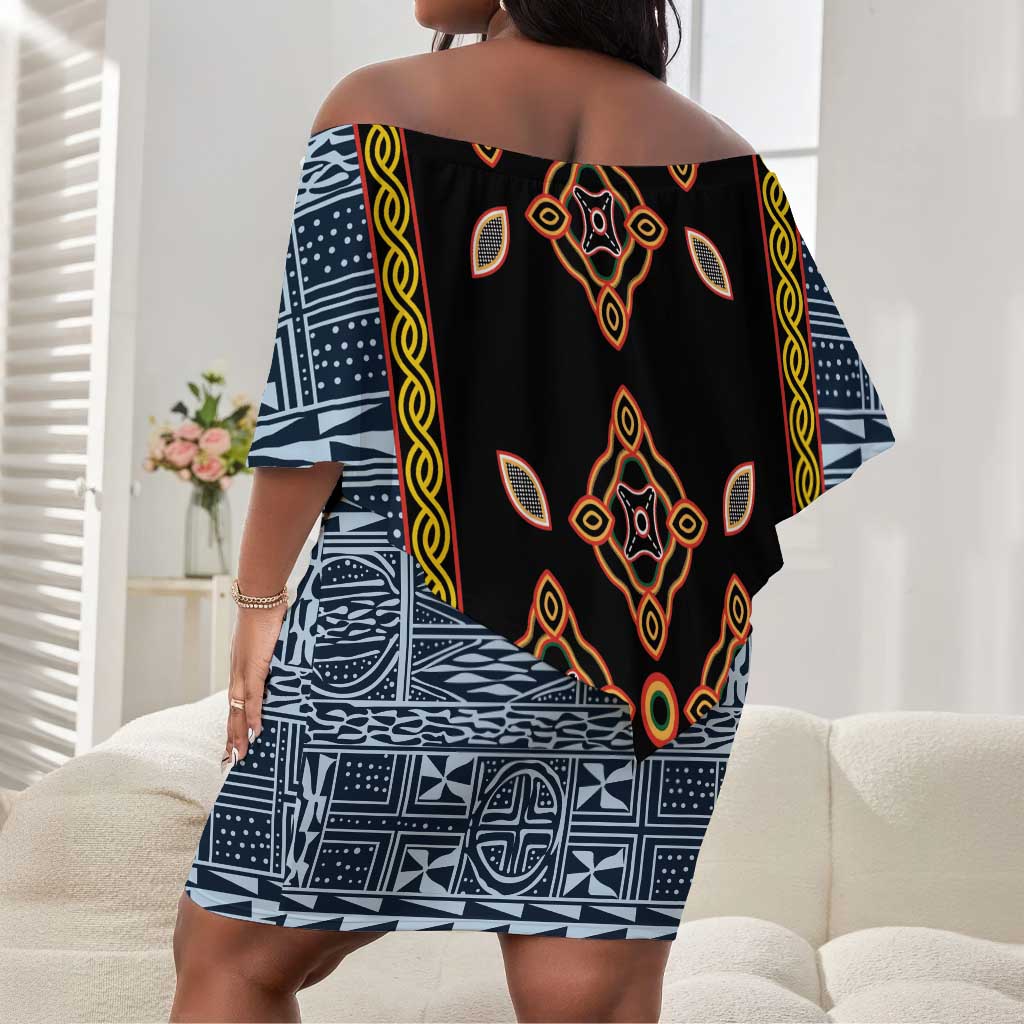 Cameroon Bamileke Toghu Pattern Off Shoulder Short Dress Bamenda Royal Cultural Design