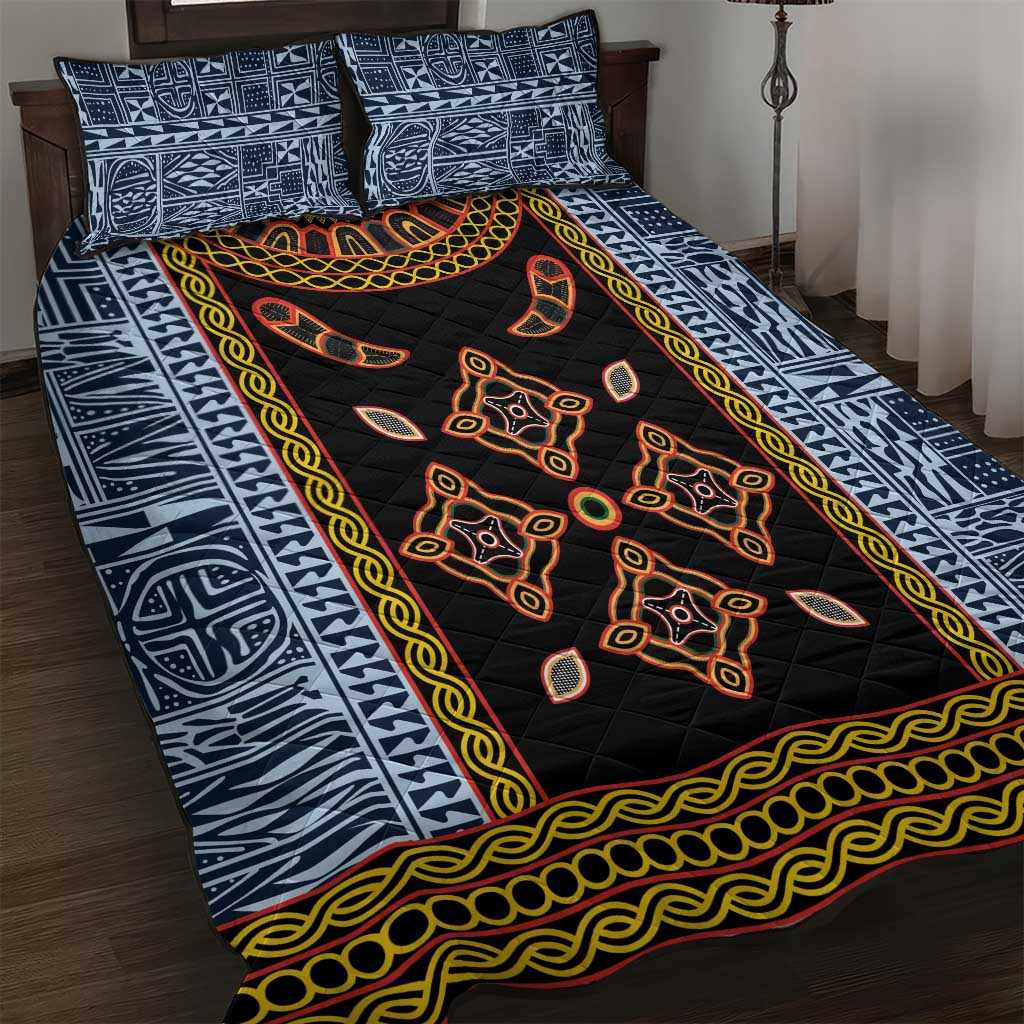 Cameroon Bamileke Toghu Pattern Quilt Bed Set Bamenda Royal Cultural Design