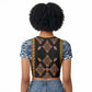 Cameroon Bamileke Toghu Pattern Raglan Cropped T shirt Bamenda Royal Cultural Design