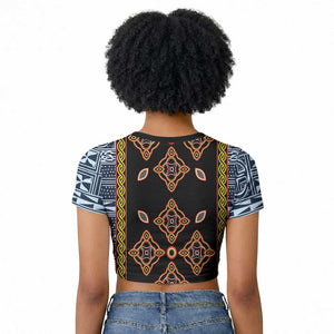 Cameroon Bamileke Toghu Pattern Raglan Cropped T shirt Bamenda Royal Cultural Design