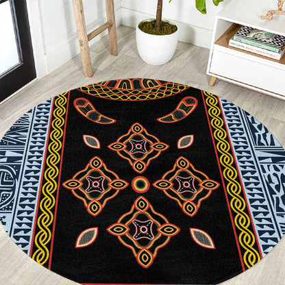Cameroon Bamileke Toghu Pattern Round Carpet Bamenda Royal Cultural Design